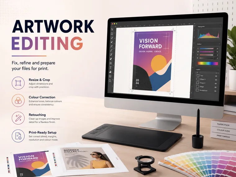 Artwork being prepared for print on screen