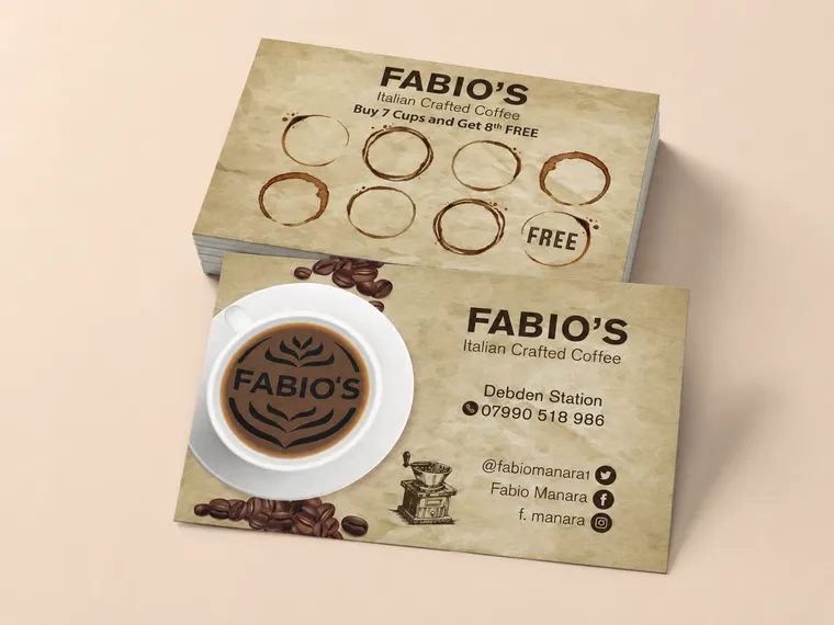 Printed business cards with loyalty stamp design