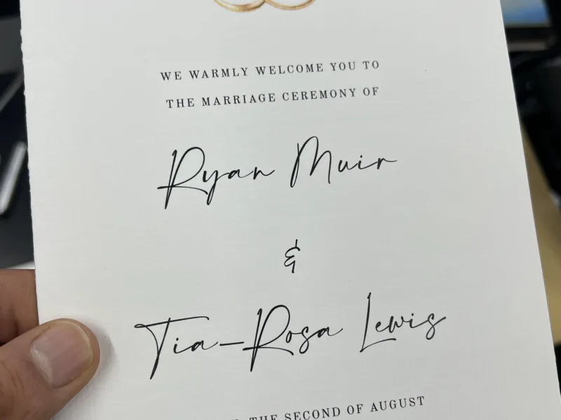 Order of service programme on off-white textured card